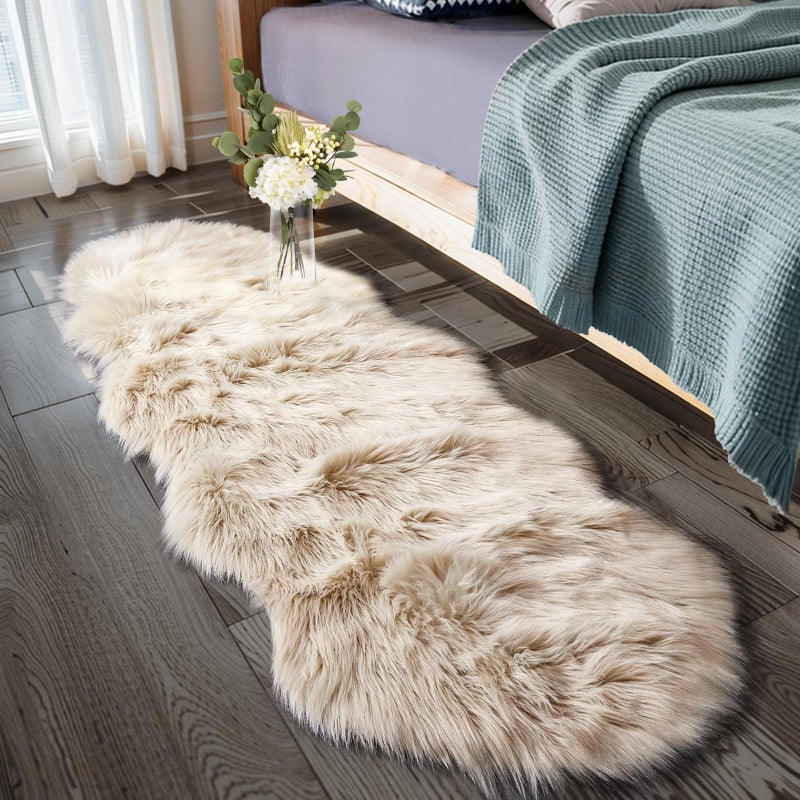 Ciicool Ultra Soft Faux Sheepskin Fur Rug Fluffy Rug for Bedroom Fuzzy Carpet for Living Room Kid's Room Nursery Decor, Beige 2 x 6 Feet - Image 1